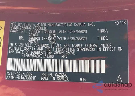 2019 Lexus Rx 350 z USA, uszkodzony, nr VIN 2T2BZMCA0KC171300